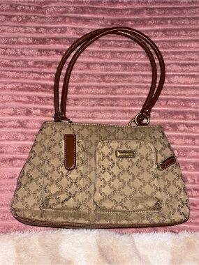 Rosetti Beige Patterned Shoulder Bag with Brown Trim